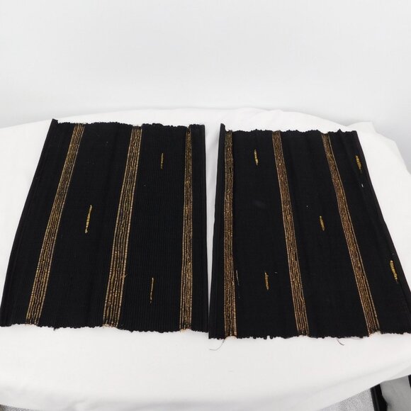 Placemat and Coaster Set Black Cloth Woven with Bamboo Rollable 6 Each Vintage - Picture 7 of 9